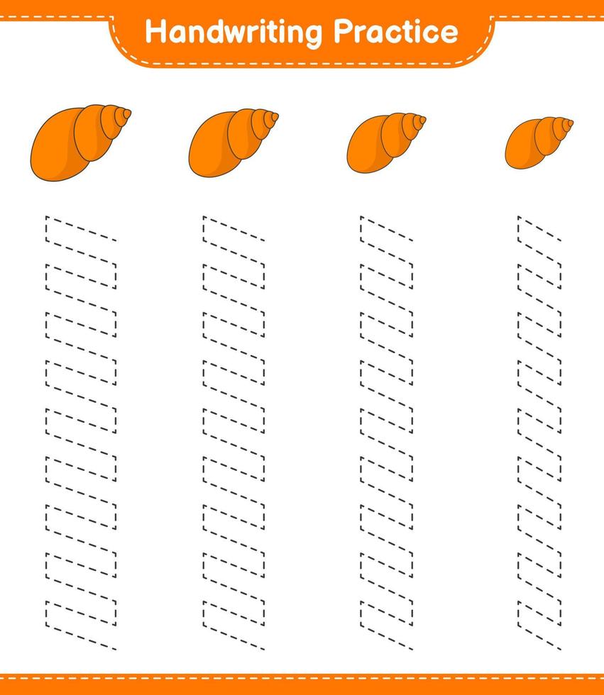 Handwriting practice. Tracing lines of Sea Shells. Educational children game, printable worksheet, vector illustration