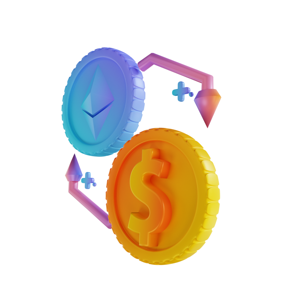 3D illustration exchange Ethereum with dollars png