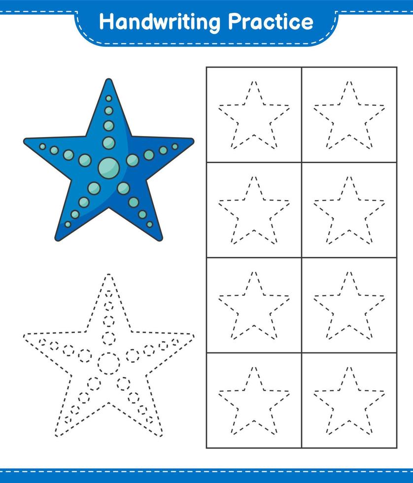 Handwriting practice. Tracing lines of Starfish. Educational children