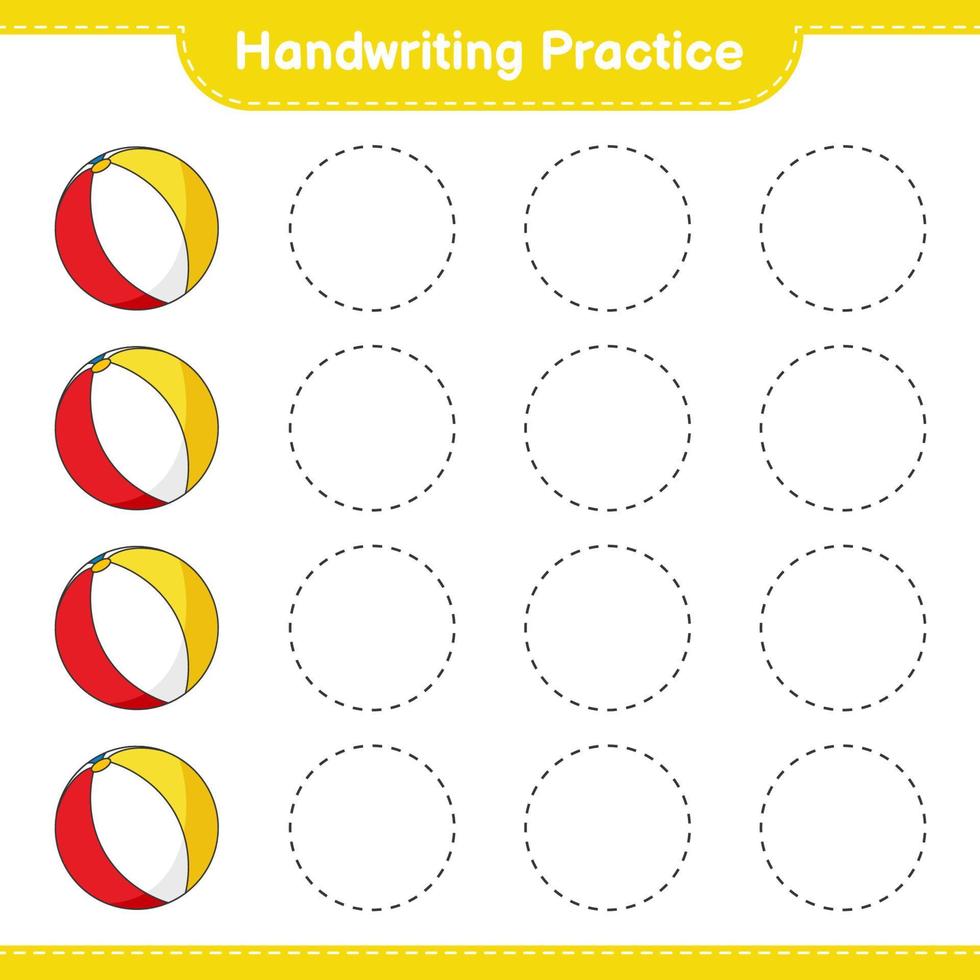 Handwriting practice. Tracing lines of Beach Ball. Educational children game, printable worksheet, vector illustration