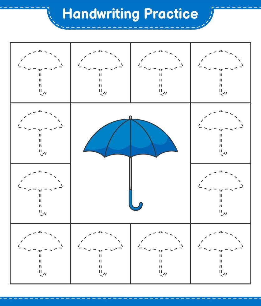 Handwriting practice. Tracing lines of Umbrella. Educational children game, printable worksheet, vector illustration