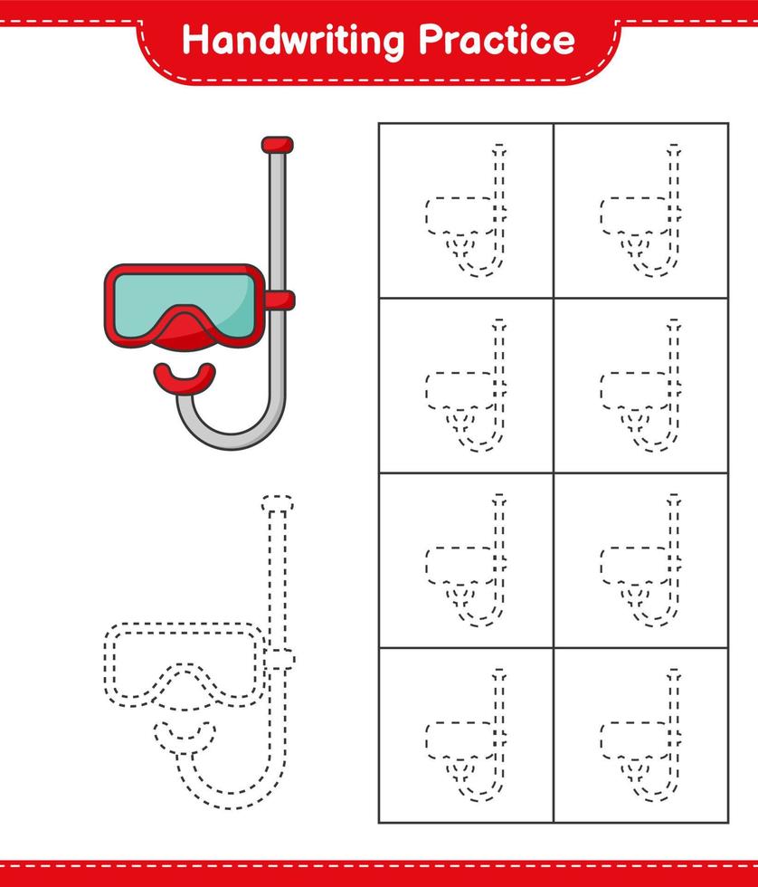 Handwriting practice. Tracing lines of Scuba Diving Mask. Educational children game, printable worksheet, vector illustration