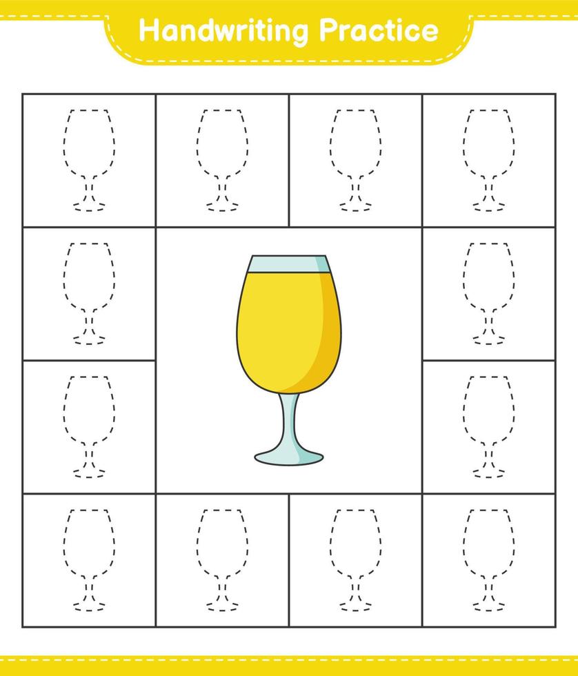 Handwriting practice. Tracing lines of Cocktail. Educational children game, printable worksheet, vector illustration