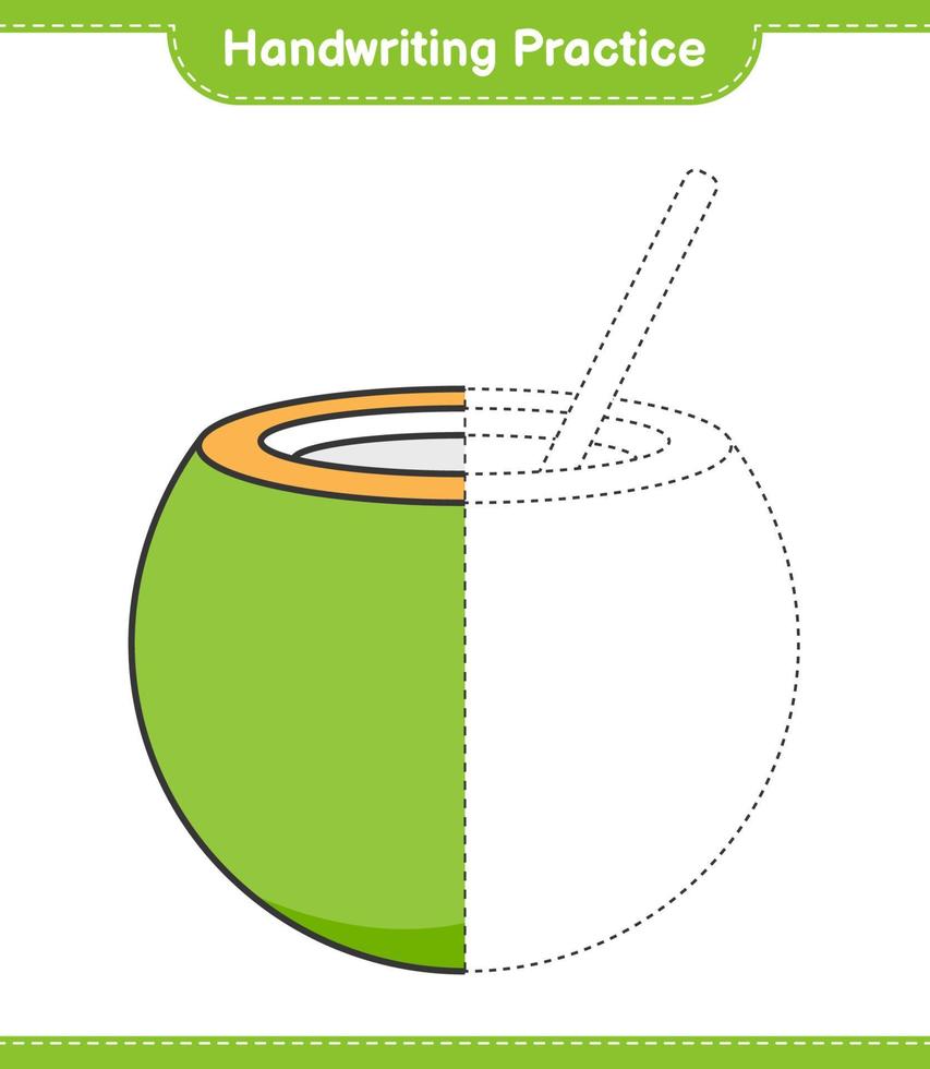 Handwriting practice. Tracing lines of Coconut. Educational children game, printable worksheet, vector illustration