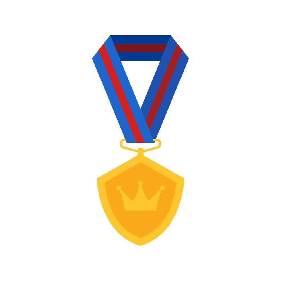 Gold medal with ribbon. Vector illustration