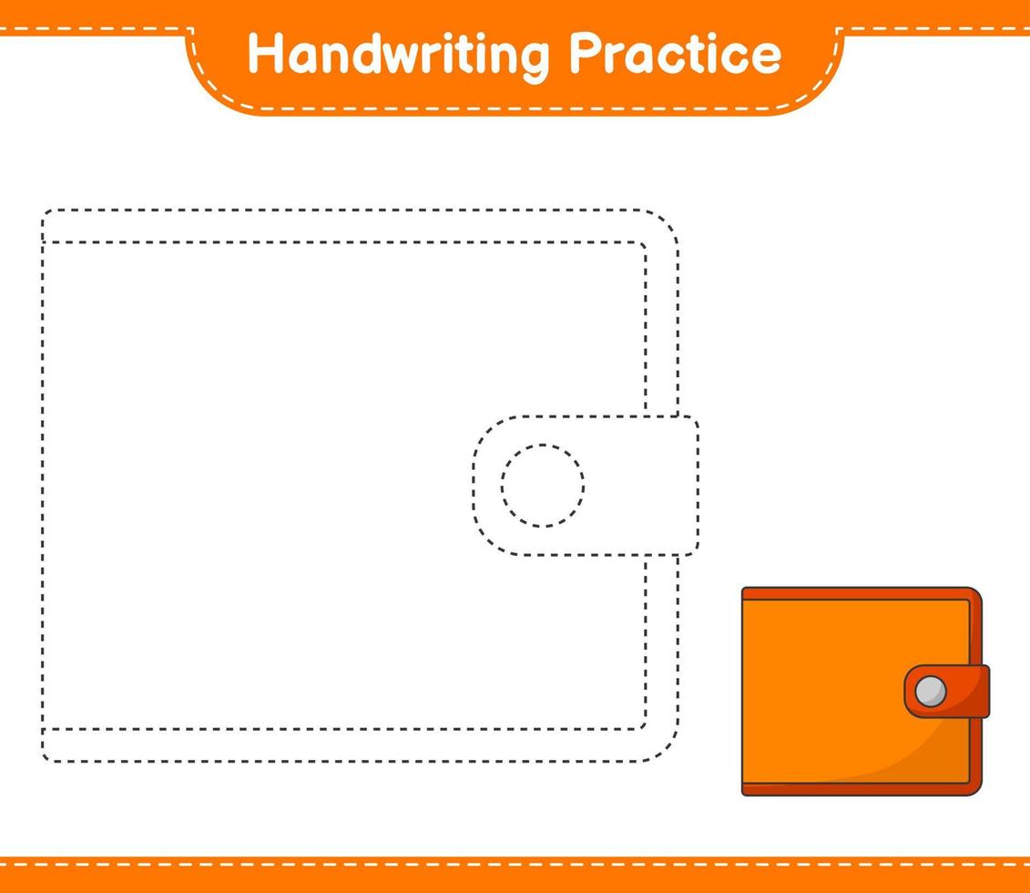 Handwriting practice. Tracing lines of Wallet. Educational children game, printable worksheet, vector illustration