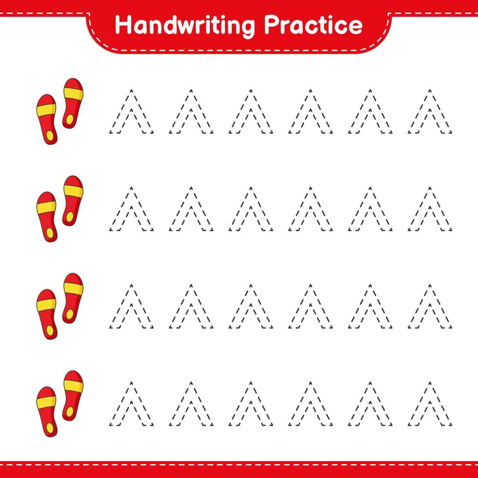 Handwriting practice. Tracing lines of Flip Flop. Educational children game, printable worksheet, vector illustration