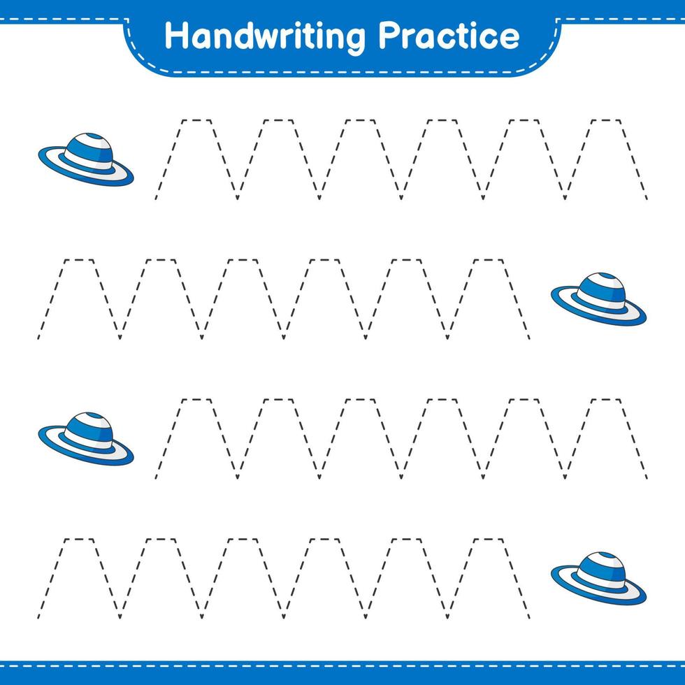 Handwriting practice. Tracing lines of Summer Hat. Educational children game, printable worksheet, vector illustration