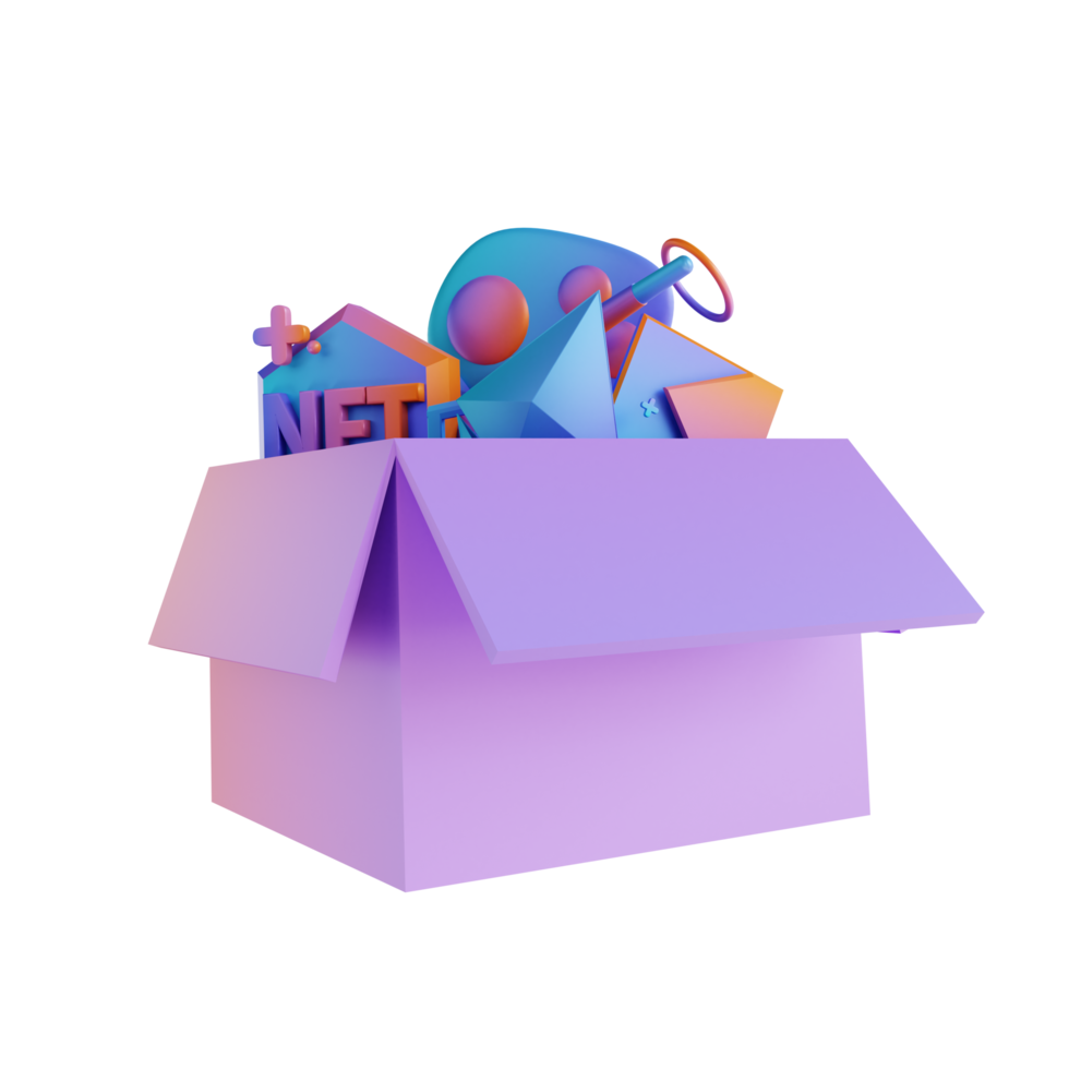 3D illustration box NFT and Ethereum png
