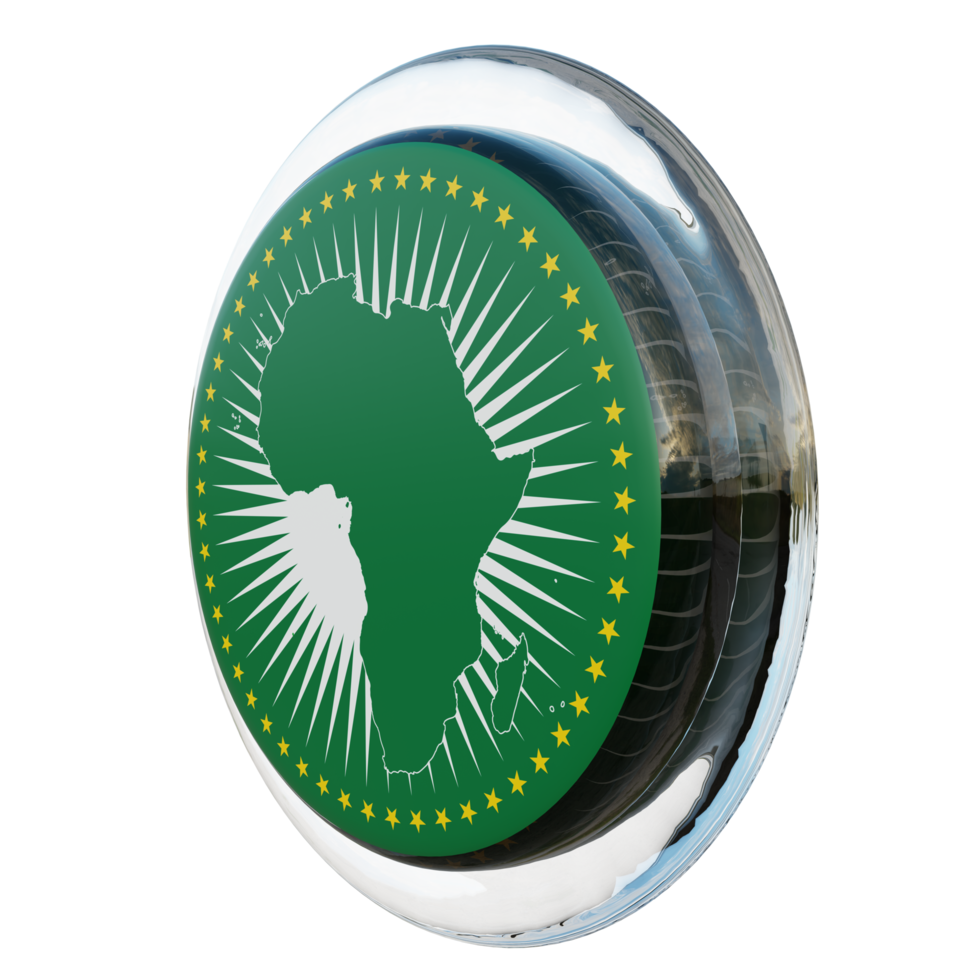 União Africana vista direita bandeira de círculo brilhante texturizado 3d png