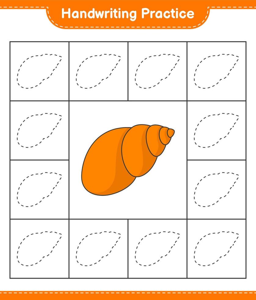 Handwriting practice. Tracing lines of Sea Shells. Educational children game, printable worksheet, vector illustration