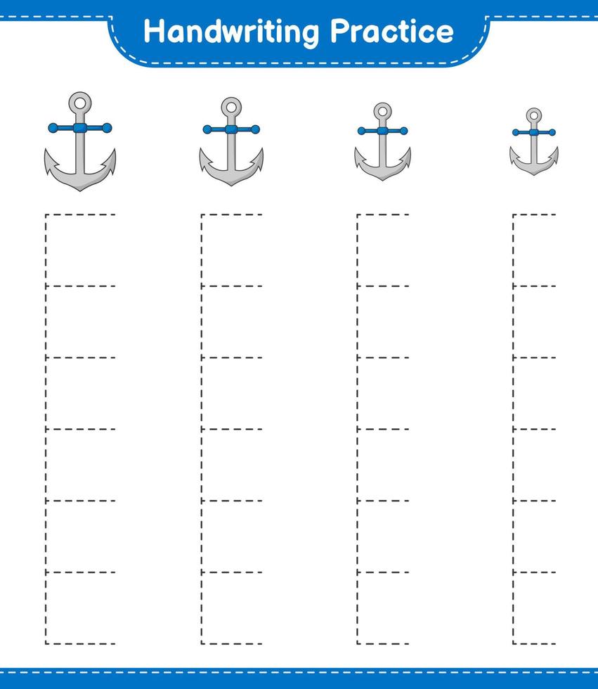 Handwriting practice. Tracing lines of Anchor. Educational children game, printable worksheet, vector illustration