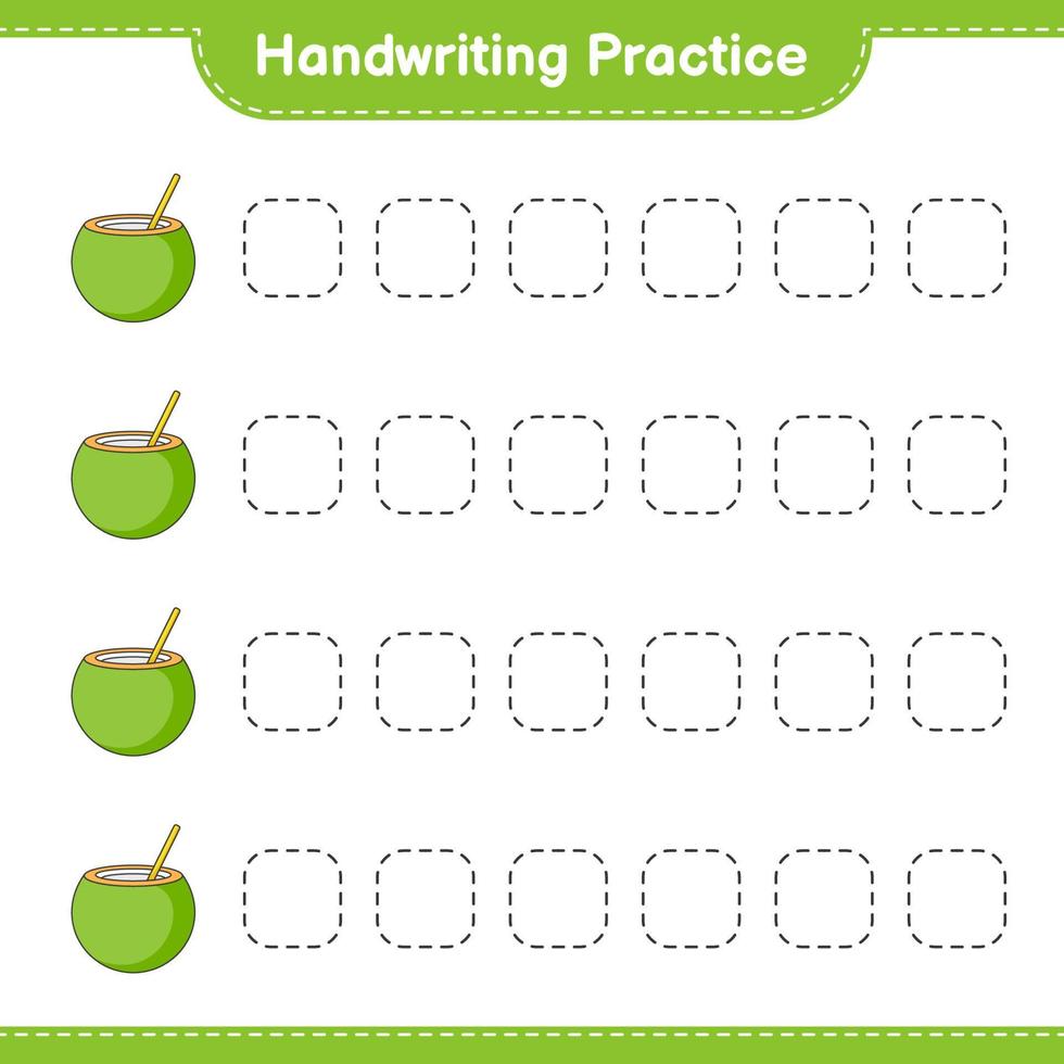 Handwriting practice. Tracing lines of Coconut. Educational children game, printable worksheet, vector illustration