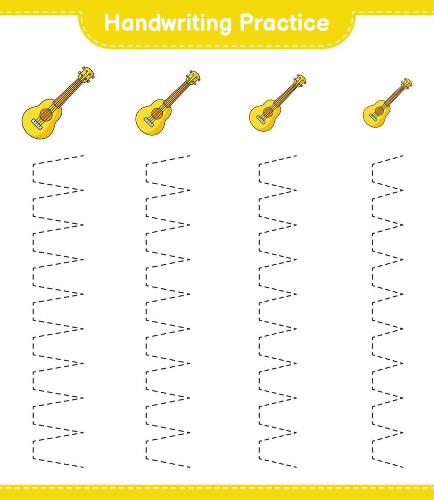 práctica de escritura a mano. trazando líneas de ukelele. juego educativo para niños, hoja de cálculo imprimible, ilustración vectorial vector