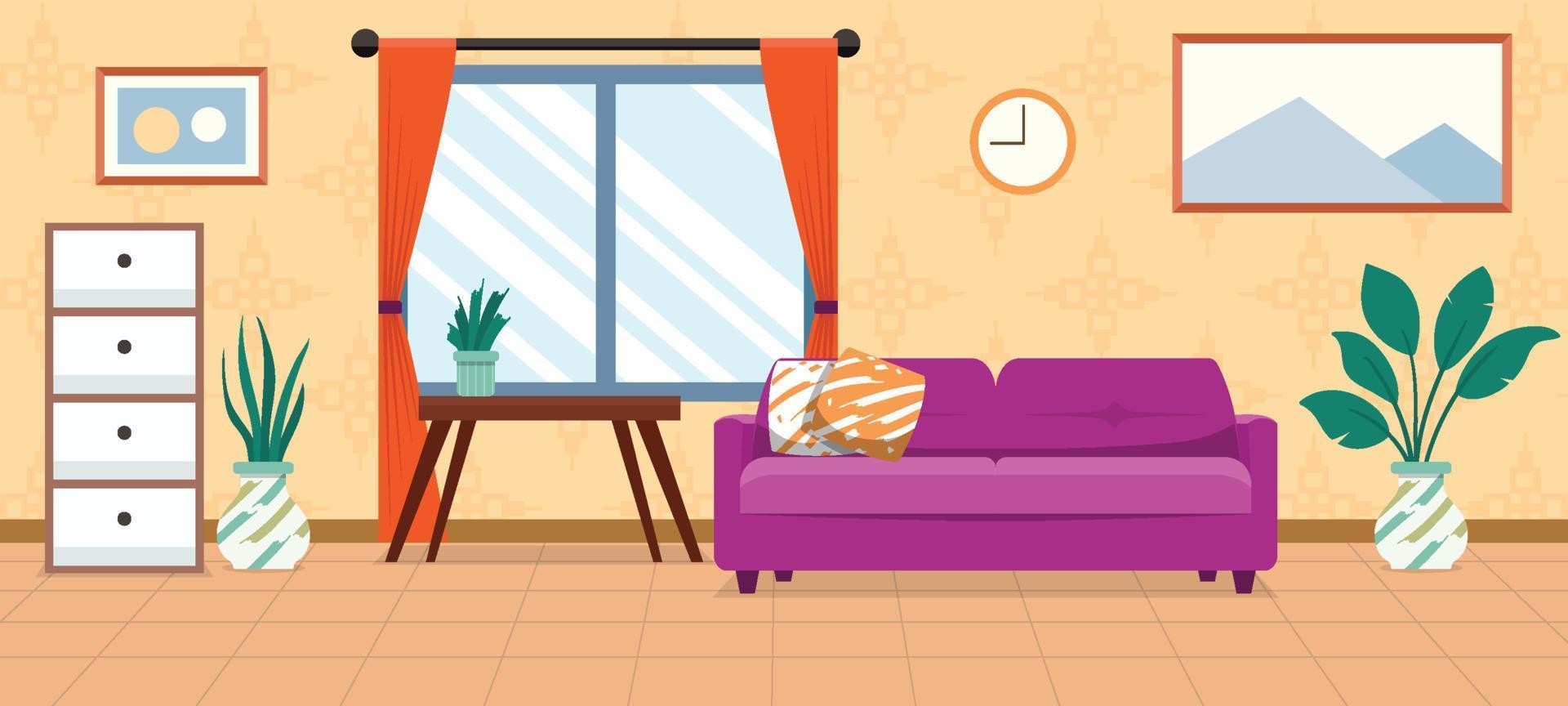 Flat Living Room Interior Background vector