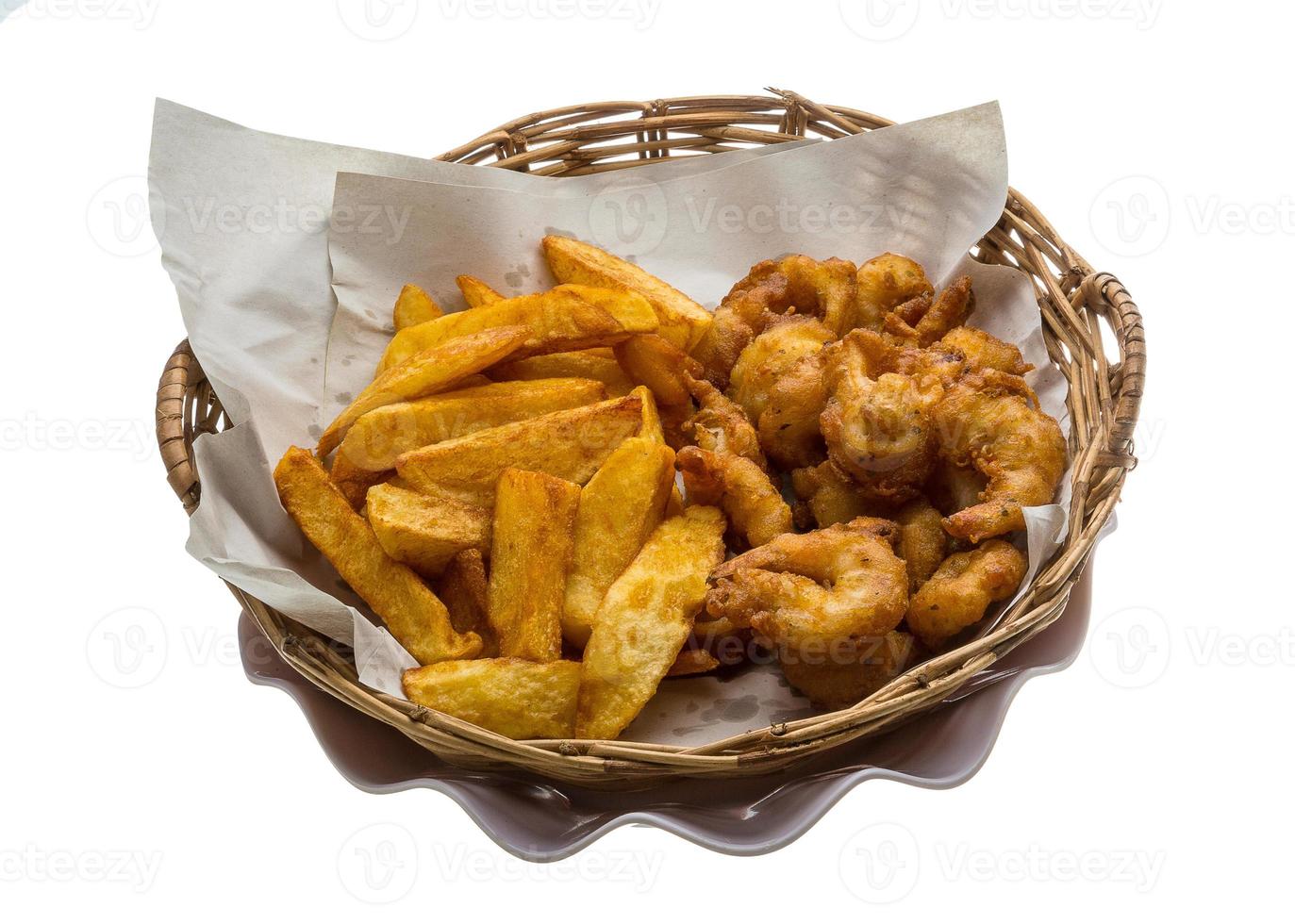 Seafood basket in a basket on white background photo