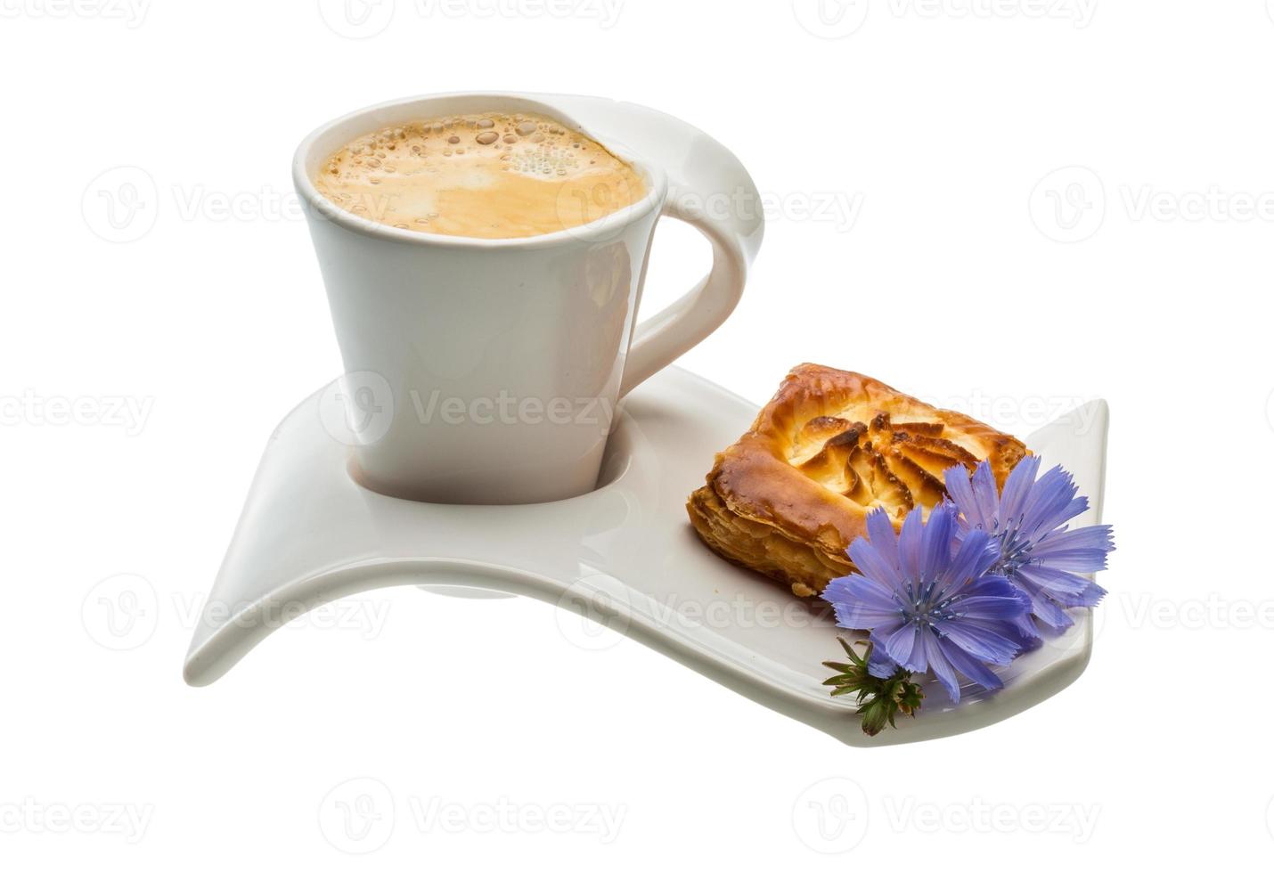 Coffee with pastry on white background photo