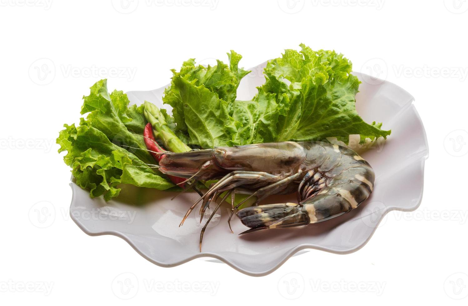Tiger prawn Tiger prawn on the plate and white background photo
