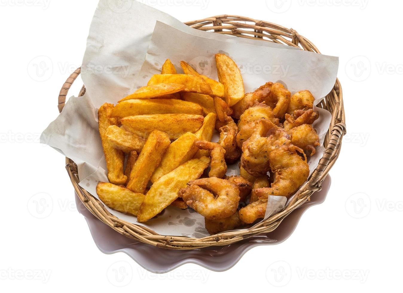 Seafood basket in a basket on white background photo