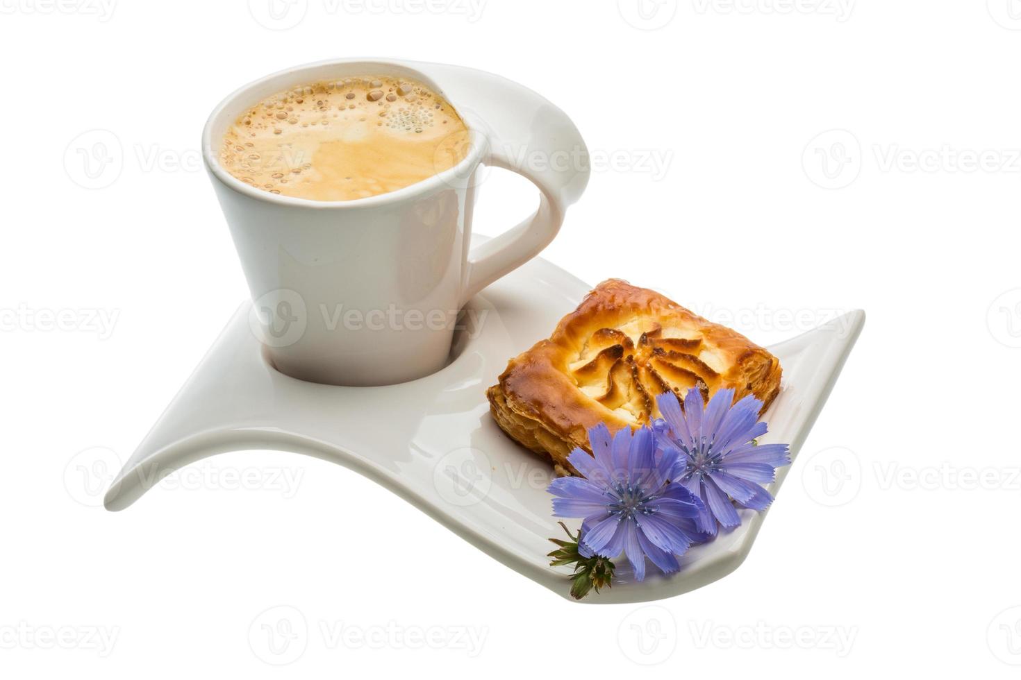 Coffee with pastry on white background photo