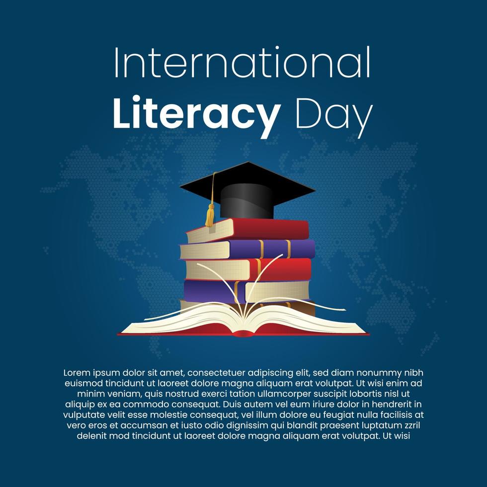 International Literacy Day poster. Education concept vector illustration with pile of books.