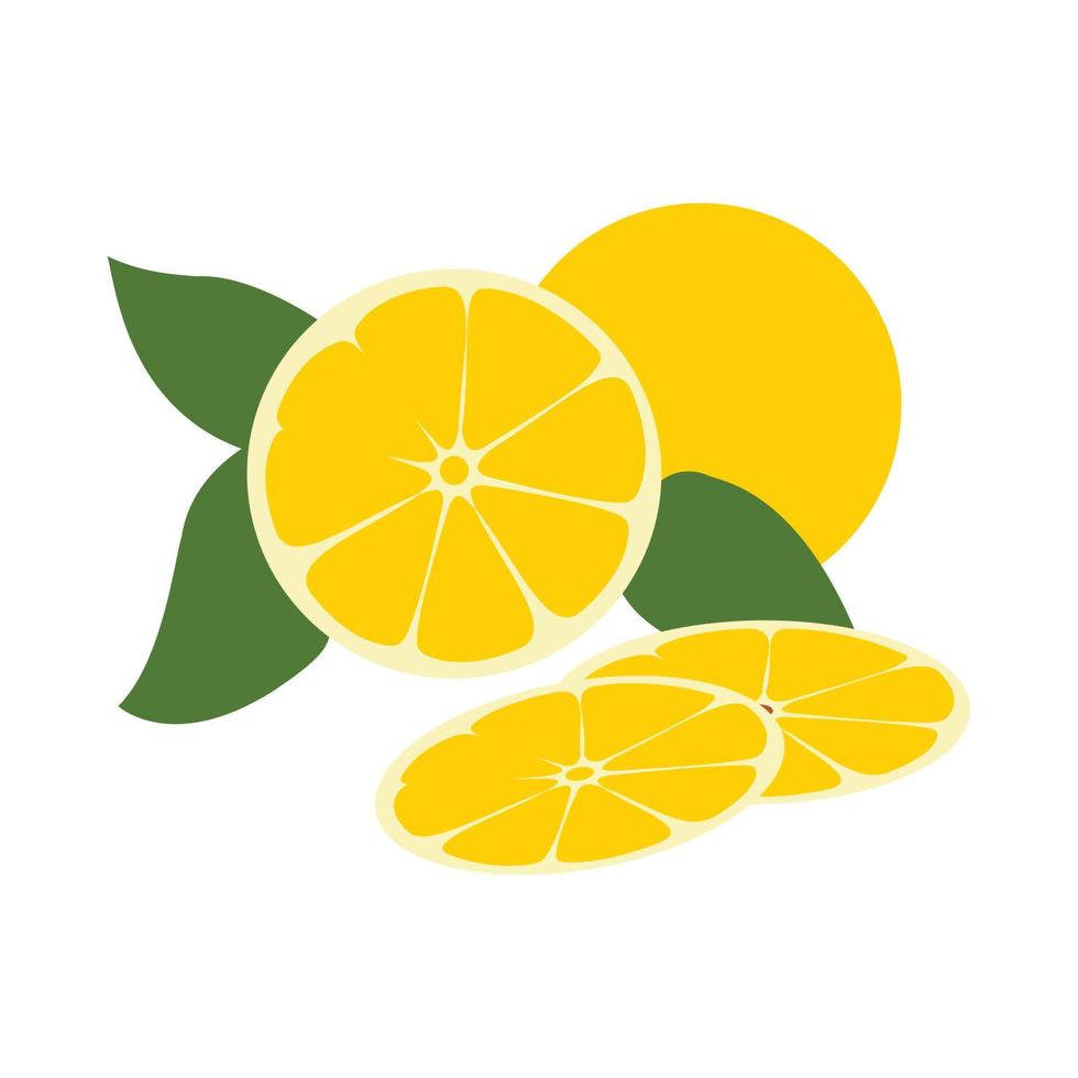 Fresh yellow lemon fruit vector illustration, flat design