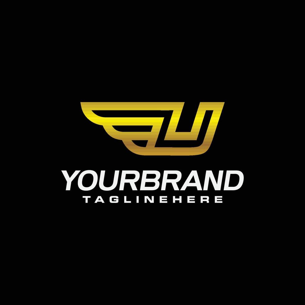 U Letter logo with golden winged , vector illustration