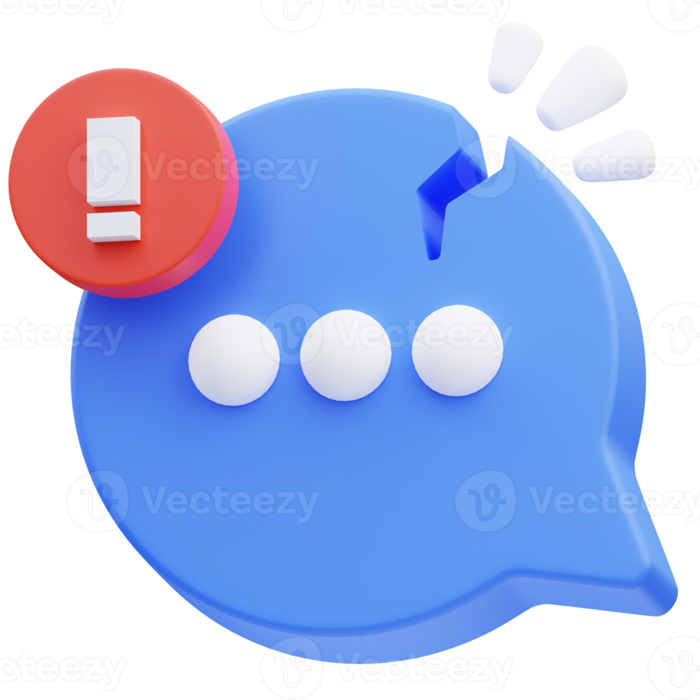 3d rendering illustration cute icon bubble chat broken and unavailable, empty state png