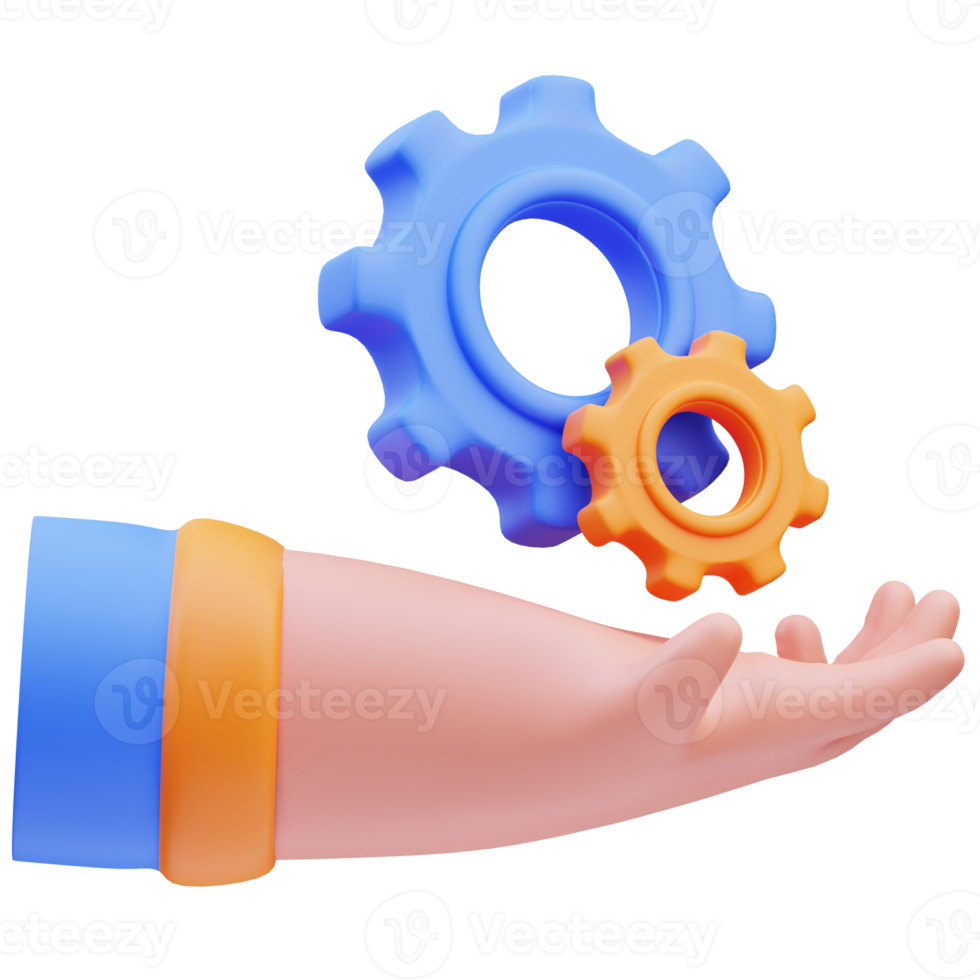 3d rendering of cute icon illustration hand holding gear is under repair, empty state png