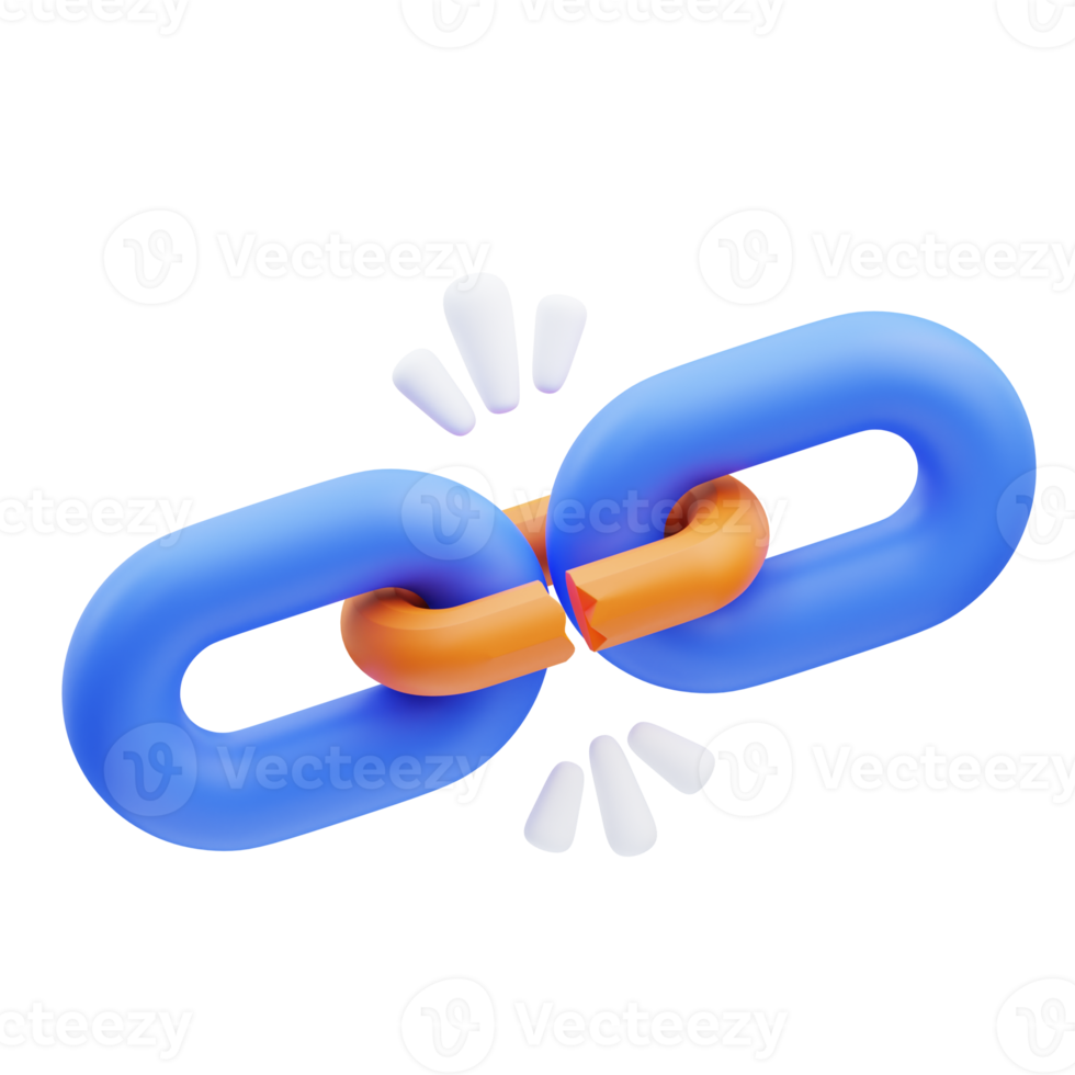 3D-Darstellung der niedlichen Symbolillustration der unterbrochenen Kette, leerer Zustand png