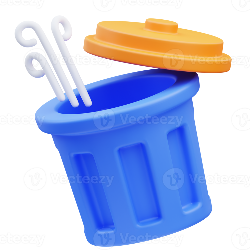 3d rendering of cute icon illustration empty open trash can, empty state png