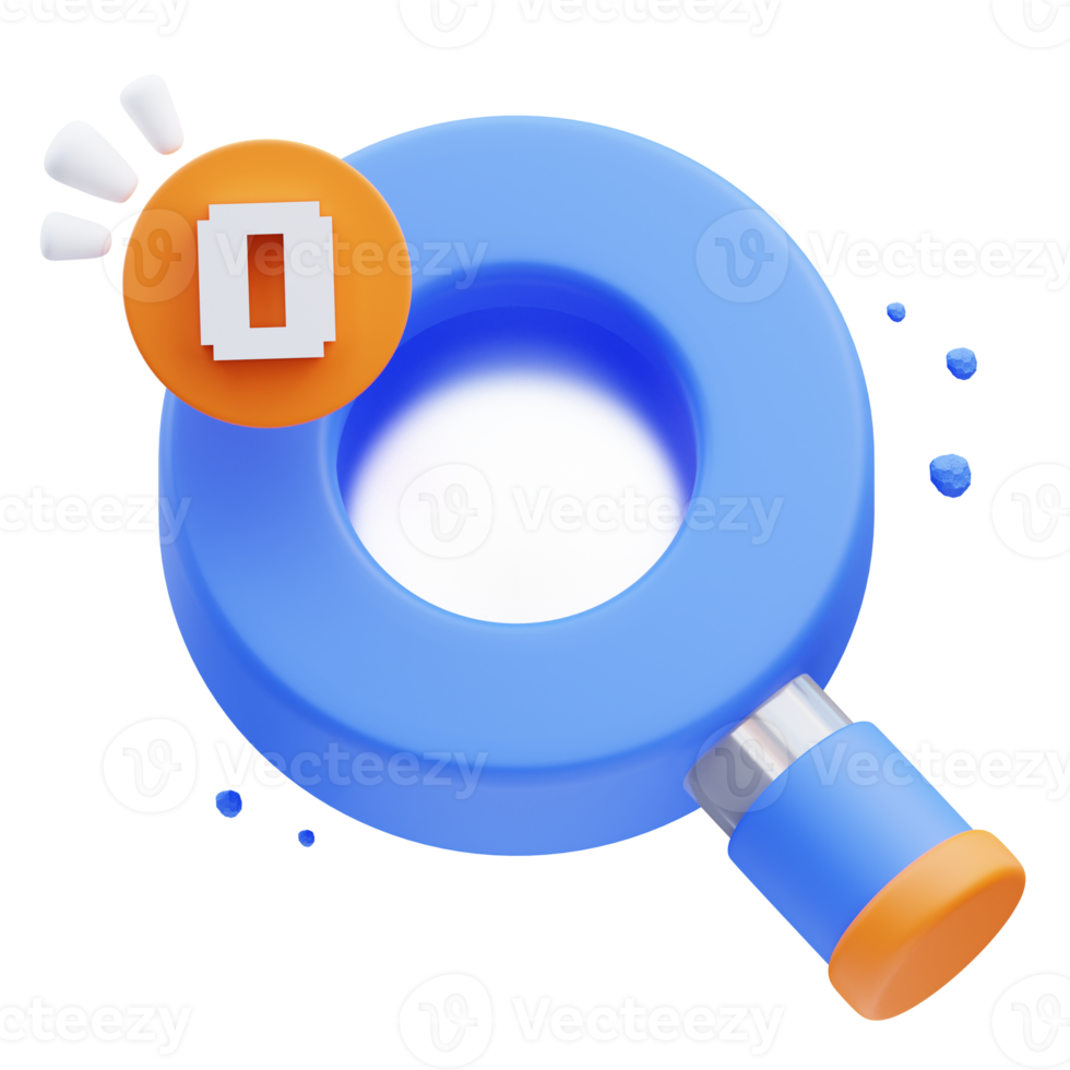 3d rendering of cute icon illustration magnifying glass search not found, empty state png