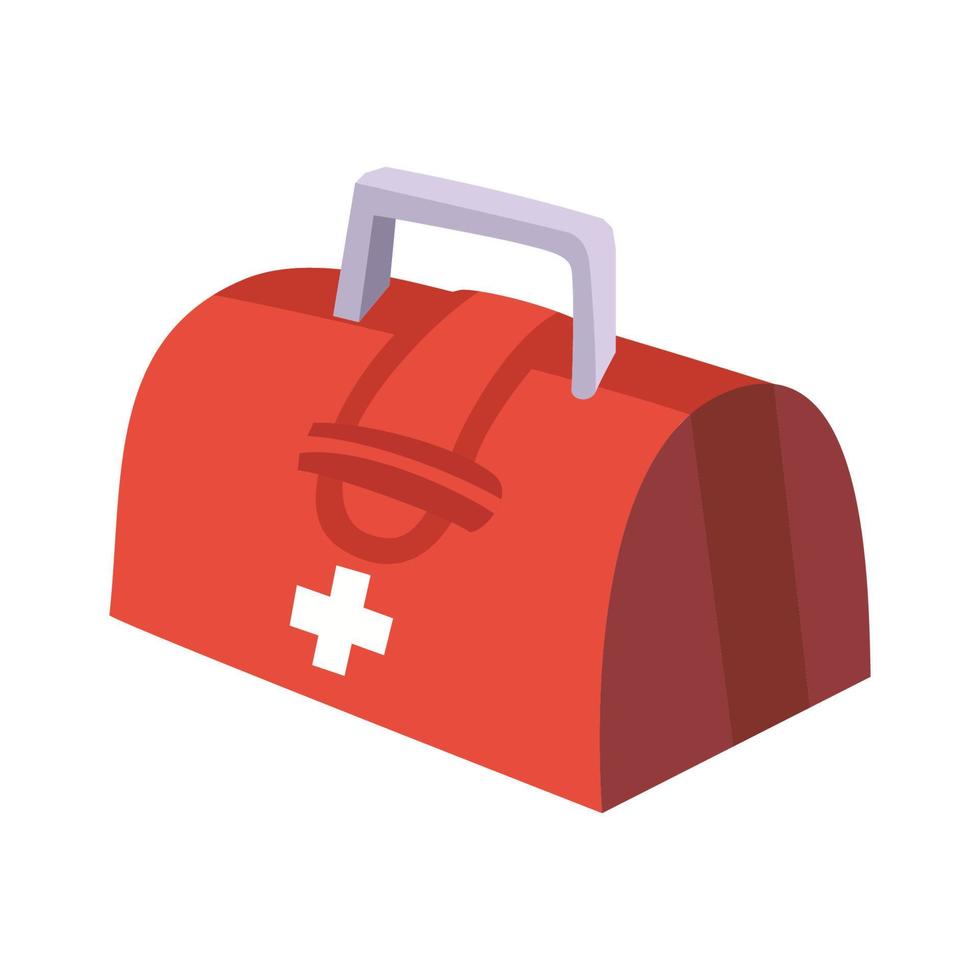 ilustración de bolsa de primeros auxilios médica roja de diseño plano vectorial con emblema blanco aislado sobre fondo blanco vector