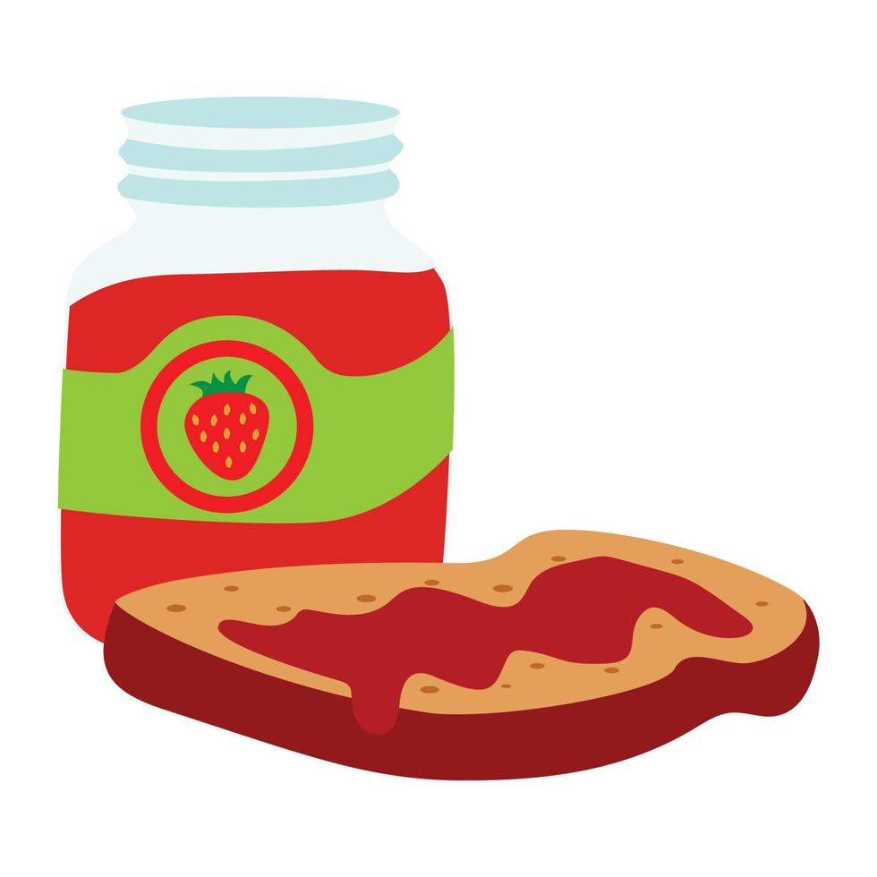 Slice of bread  strawberry jam and vector illustration, flat design illustration