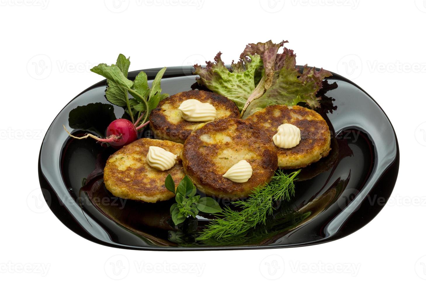 Hash browns on the plate and white background photo