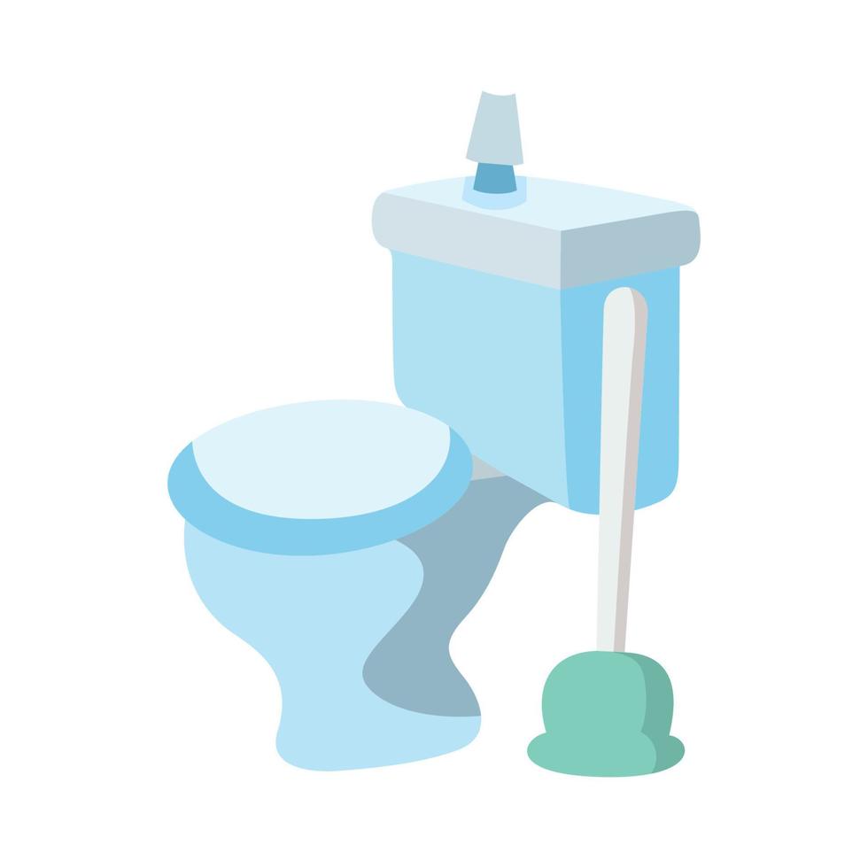 Flat vector icon for toilet. Blue toilet with closed seat side view White background icon.