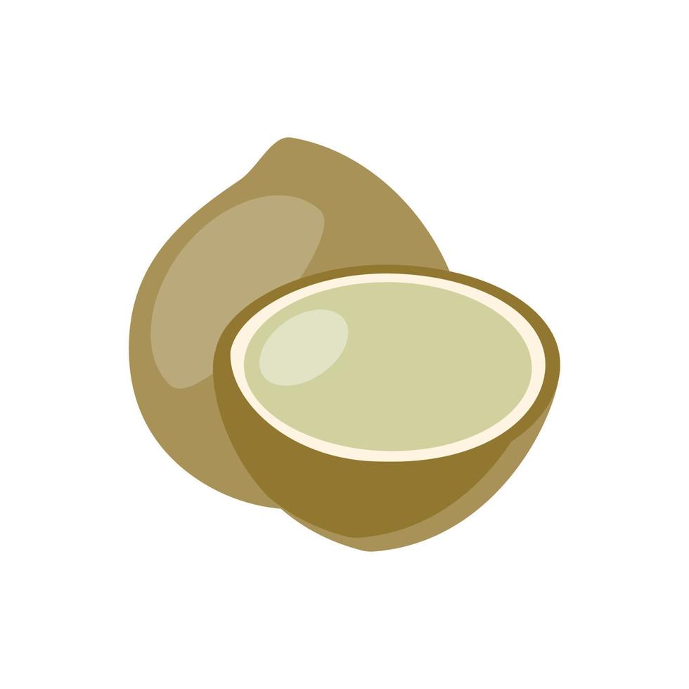 A coconut is depicted in vector form. Coconut with chocolate. Icon in the vector style