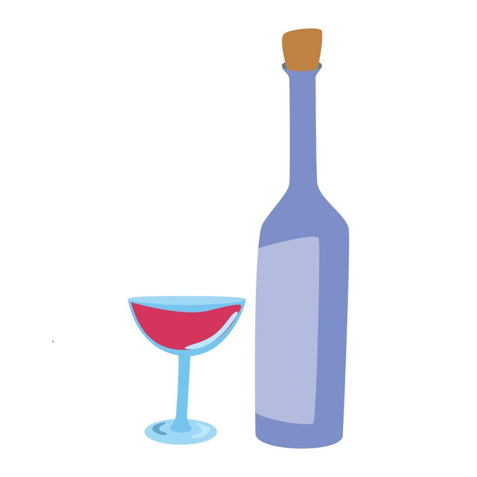 Vector illustration of a wine bottle and a wine glass on a white background