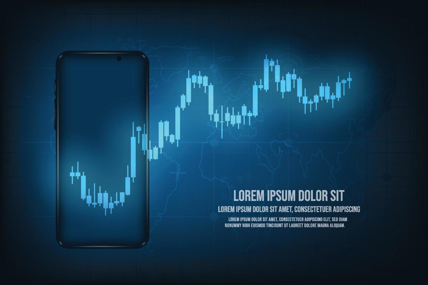 Vector mobile online trading concept. Technology abstract blue background.