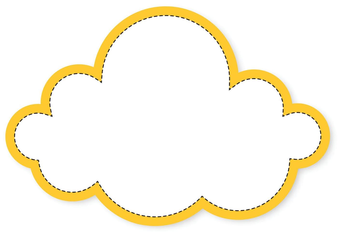 White Cloud Sticker isolated on yellow Speech Bubble. Vector Illustration