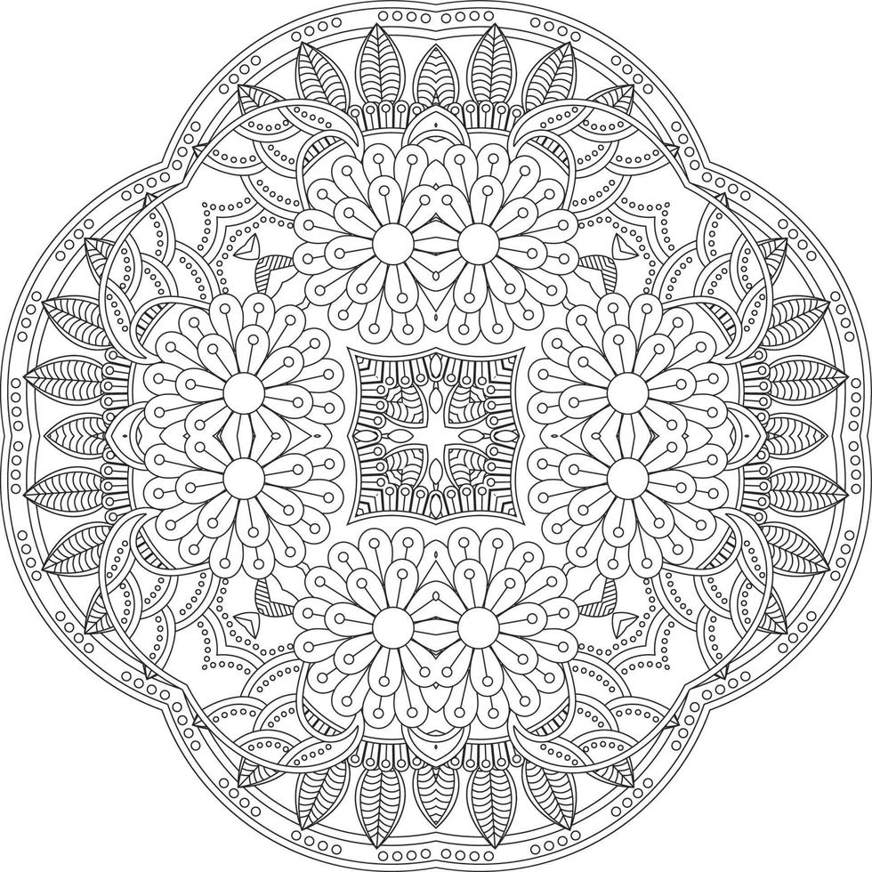 flower decorative ornament in ethnic oriental style, doodle ornament, outline hand draw. coloring book page. Flower mandala coloring Book Page. Adult Coloring page. vector