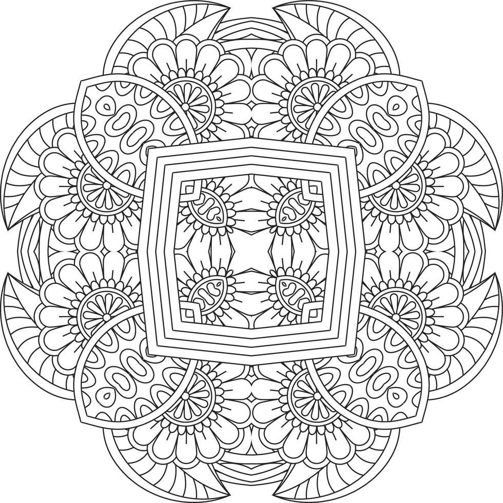 adorno decorativo de flores en estilo étnico oriental, adorno de garabatos, dibujo a mano de contorno. página del libro para colorear. página del libro para colorear mandala de flores. página para colorear de adultos. vector