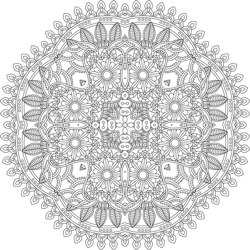 adorno decorativo de flores en estilo étnico oriental, adorno de garabatos, dibujo a mano de contorno. página del libro para colorear. página del libro para colorear mandala de flores. página para colorear de adultos. vector