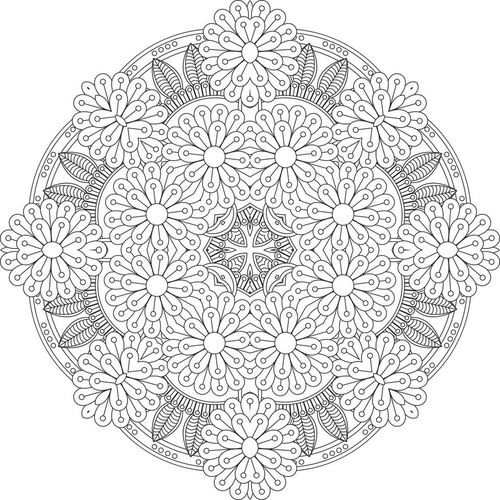 adorno decorativo de flores en estilo étnico oriental, adorno de garabatos, dibujo a mano de contorno. página del libro para colorear. página del libro para colorear mandala de flores. página para colorear de adultos. vector