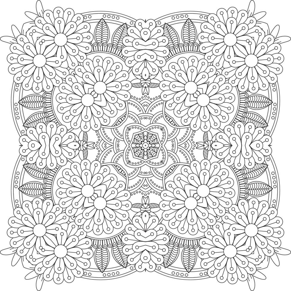 adorno decorativo de flores en estilo étnico oriental, adorno de garabatos, dibujo a mano de contorno. página del libro para colorear. página del libro para colorear mandala de flores. página para colorear de adultos. vector