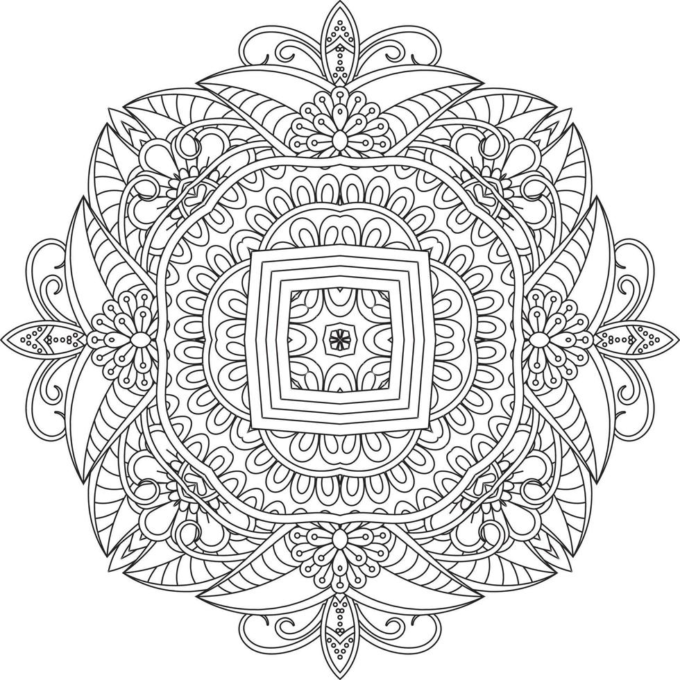 adorno decorativo de flores en estilo étnico oriental, adorno de garabatos, dibujo a mano de contorno. página del libro para colorear. página del libro para colorear mandala de flores. página para colorear de adultos. vector