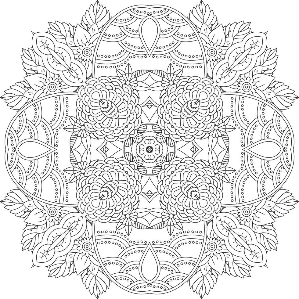 adorno decorativo de flores en estilo étnico oriental, adorno de garabatos, dibujo a mano de contorno. página del libro para colorear. página del libro para colorear mandala de flores. página para colorear de adultos. vector