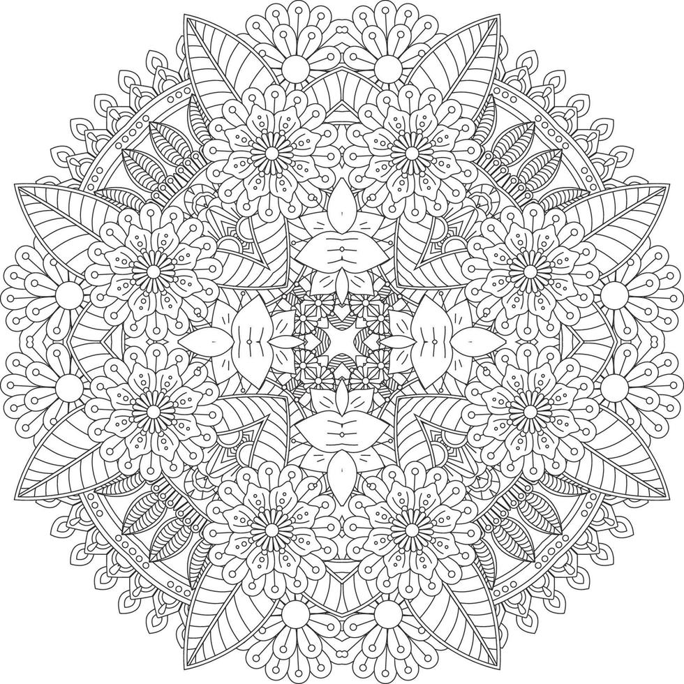 adorno decorativo de flores en estilo étnico oriental, adorno de garabatos, dibujo a mano de contorno. página del libro para colorear. página del libro para colorear mandala de flores. página para colorear de adultos. vector