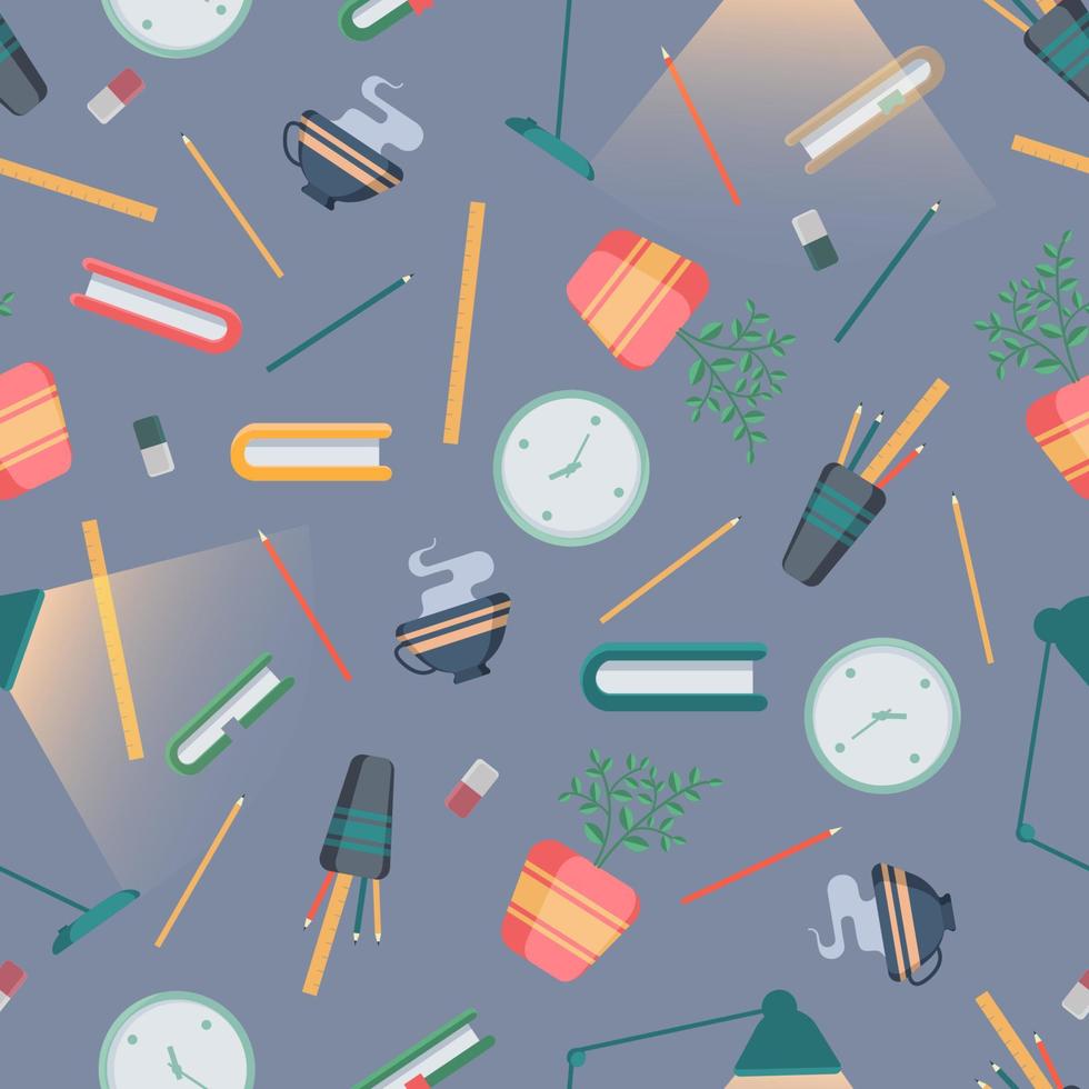 Seamless pattern with school supplies. Vector illustration in the flat style. EPS10
