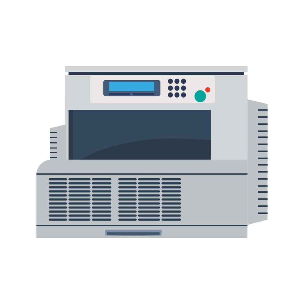 Office printer technology vector illustration. Computer printer paper machine equipment design icon. Document printout symbol device. Multifunction office copier business machine. Inkjet sign